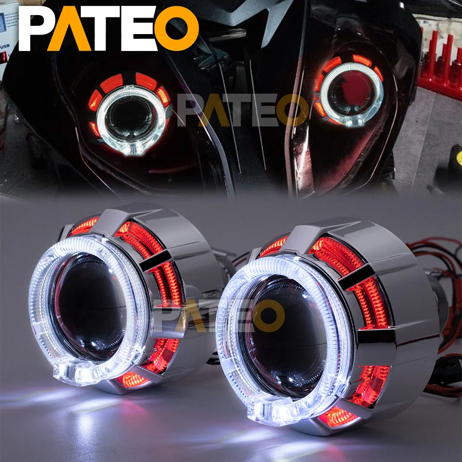 Micro 2 Inch Bi-xenon Projector Lenses Double LED Angel Eyes Kit Halo Rings Motorcycle Car Accessories H1 H4 H7 Headlight Tuning