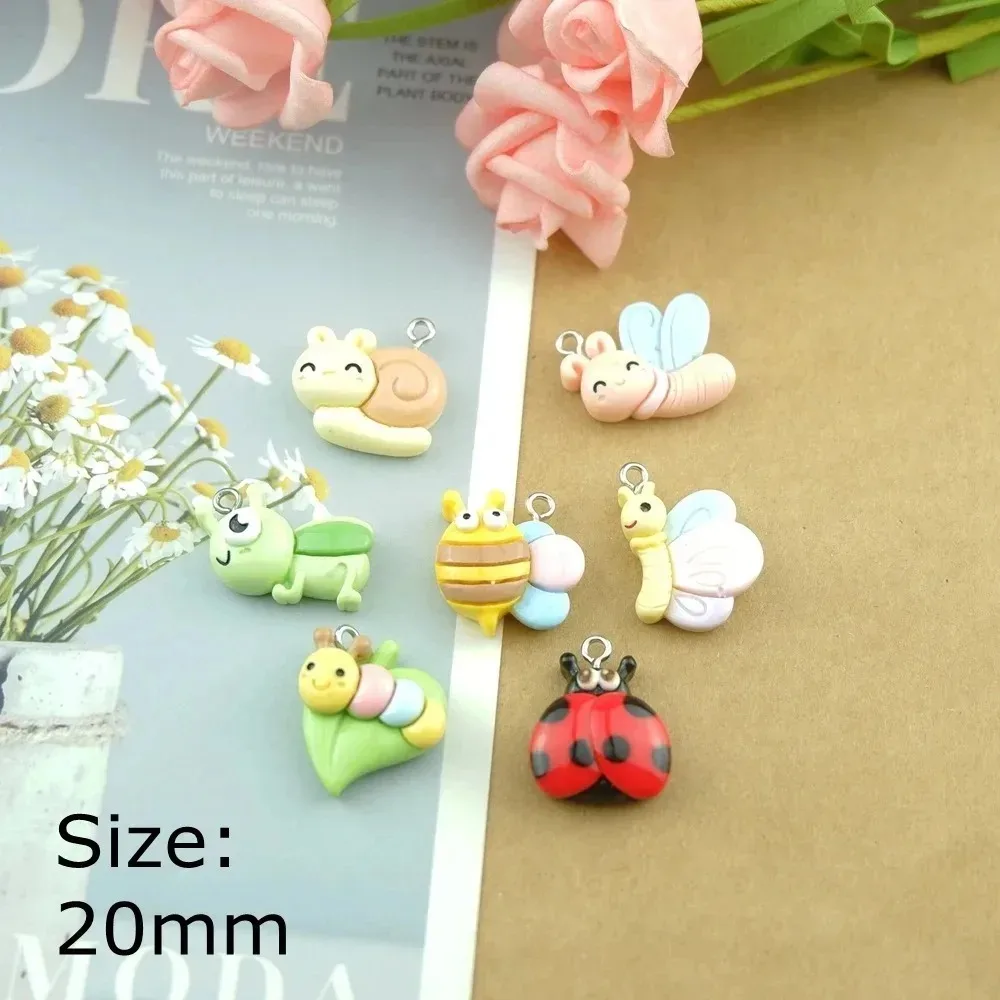 10Pcs Lovely Kawaii Bee Butterfly Insect Flatback Cabochon Charms Tiny Bug Pendants Handmade DIY Craft Making Accessories