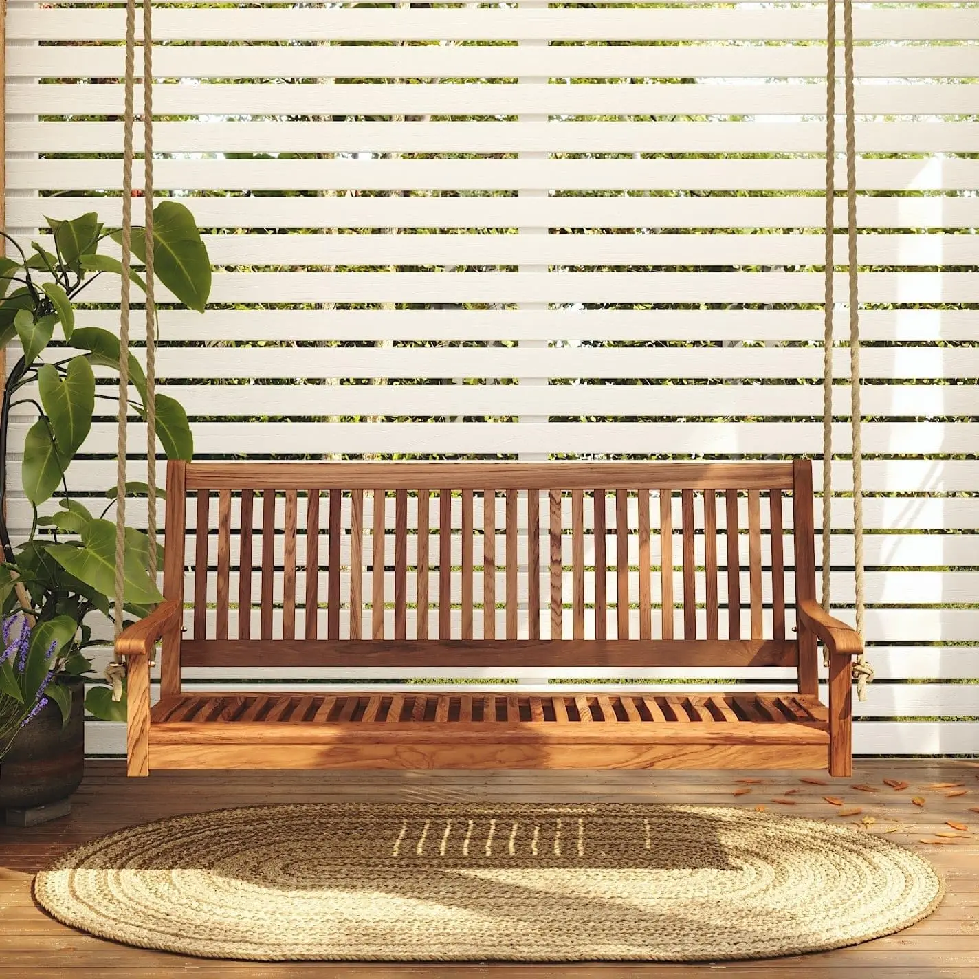 

5ft Acacia Wood Porch Swing Weather-Resistant Natural Oil Finish Outdoor Patio Bench, Customized