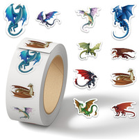 500pcs Cartoon Western Dragon Animal Roll Stickers Cute Toy Game Sticker DIY Gift Sealing Label Decoration (10 Patterns) ﻿