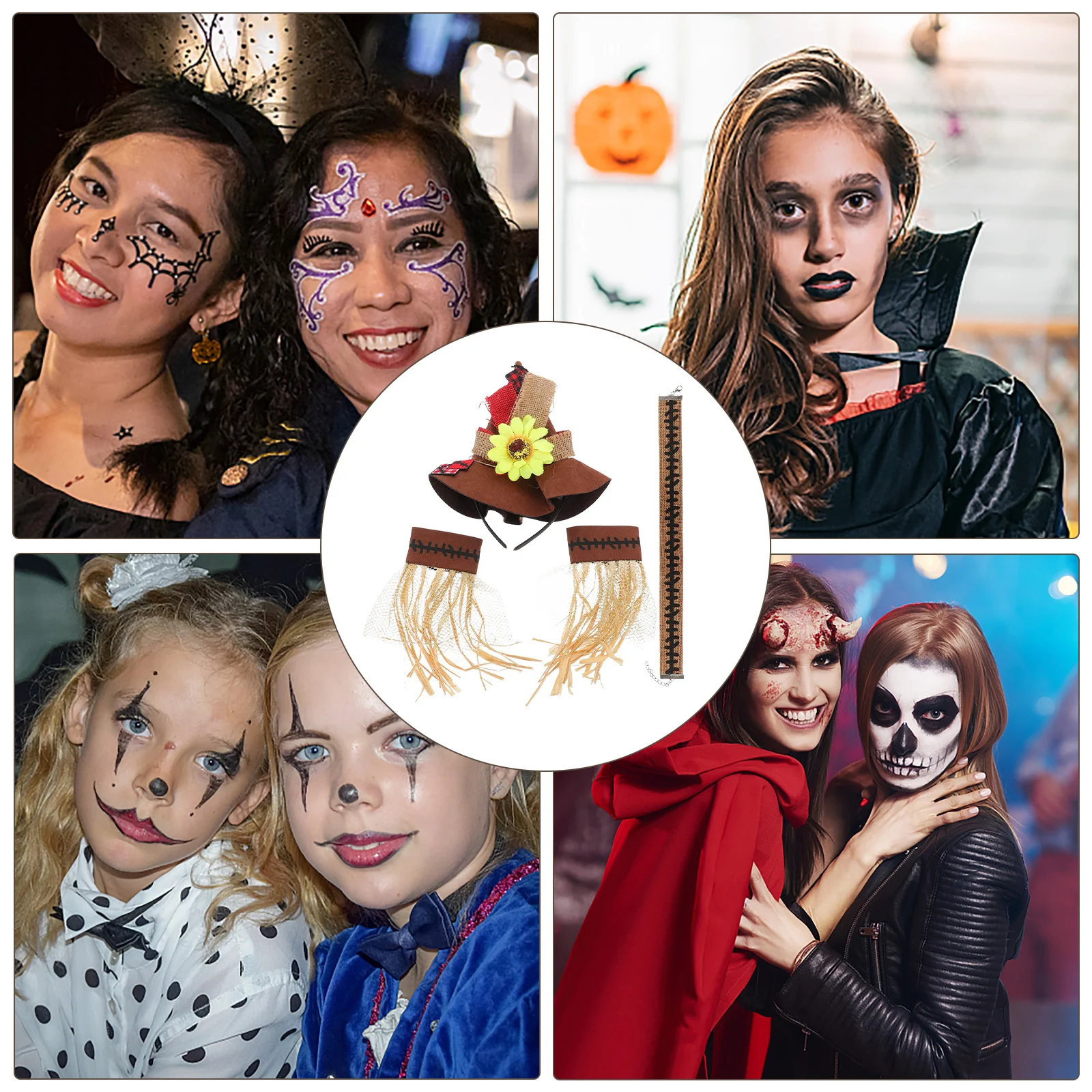 4 pezzi di paglia di Halloween set di quattro oggetti di scena per feste in costume ornamento abbigliamento cappello kit cosplay uomo luci solari decorative per esterni