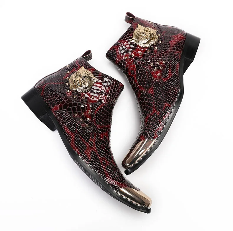 Punk-Stil Echt leder Männer Stiefeletten Eisen schwarz Slip auf Männer Kleid Stiefel italienische formelle Mode Männer Chelsea Stiefel spitz – Detail 5