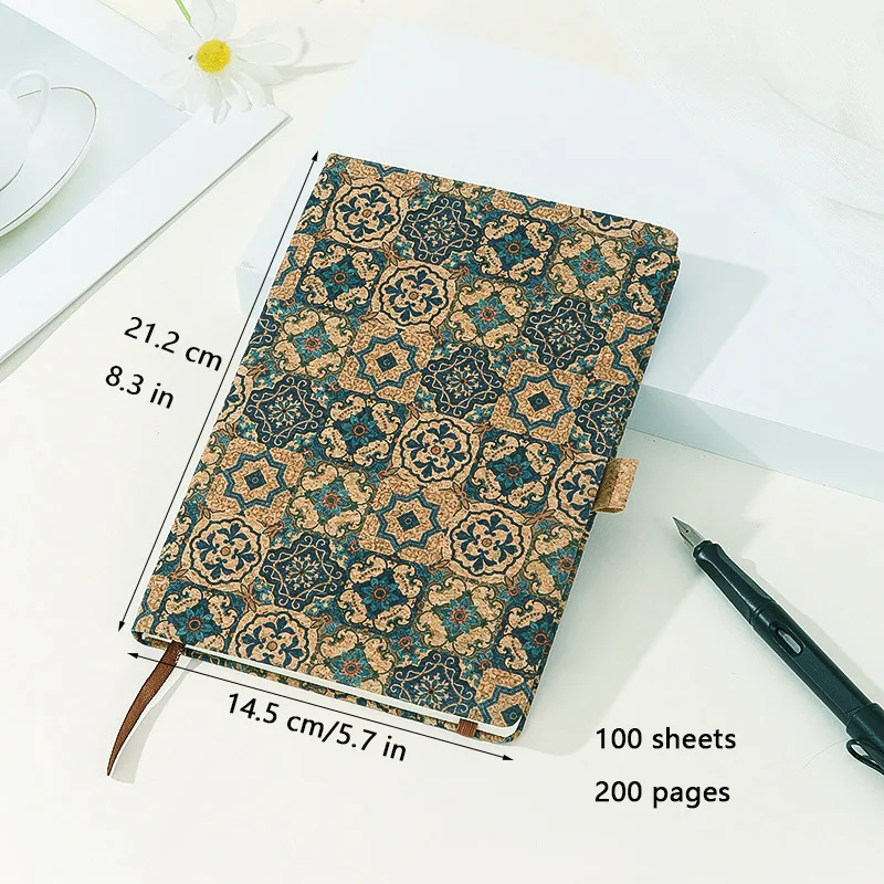 Cork Material Cover Retro Pattern Notebook  A5 Bohemian Style Diary Student Notepa