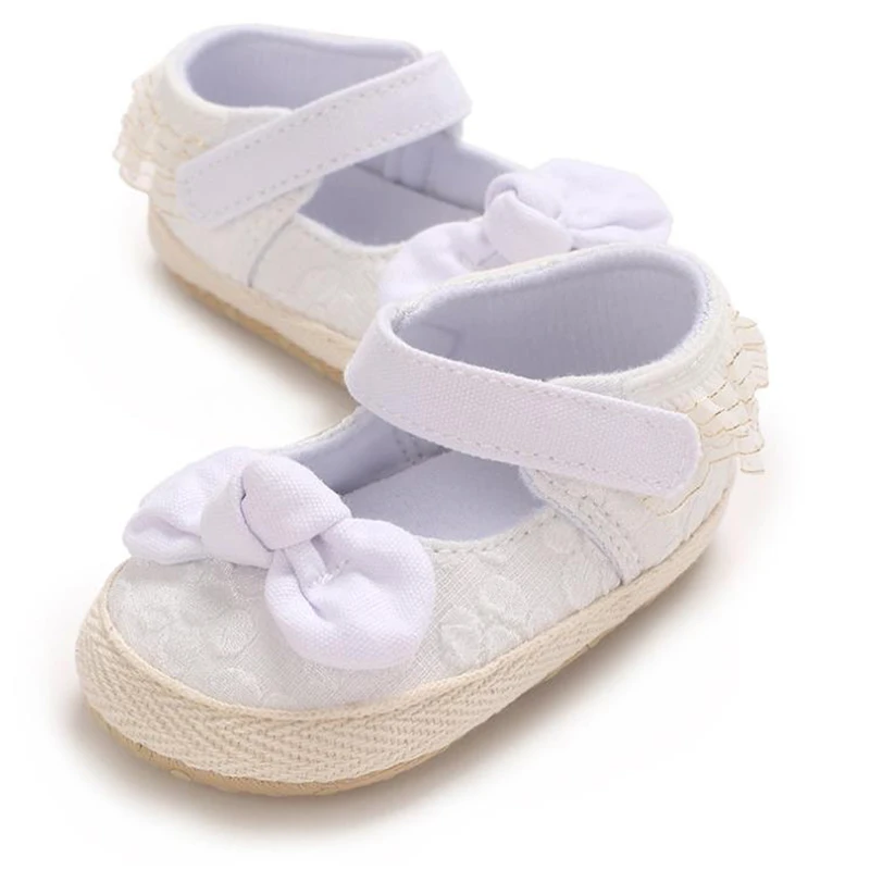 Baby Girl First Walking Shoes Lace Solid Breathable 3D Bow Ruffle Trim Mary Jane Shoes Cute Canvas Shoes for Fall Spring