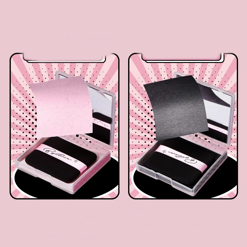 80Pcs Powder Puff With Mirror Oil Blotting Paper Make-up Oil Control Bamboo Charcoal Portable Ladies Oil Blotting Face Care Set