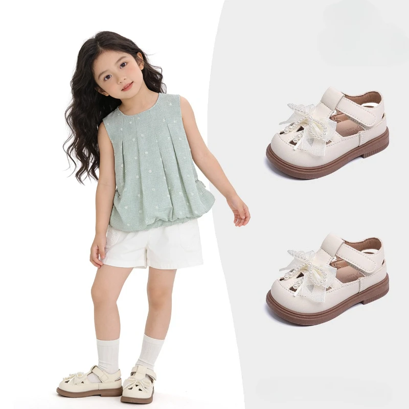 

Children Summer Sandals Sweet Lolita Bow Girls Princess Dress Shoes Hollow-out Chic Wedding Party Kids School Platform Sandals