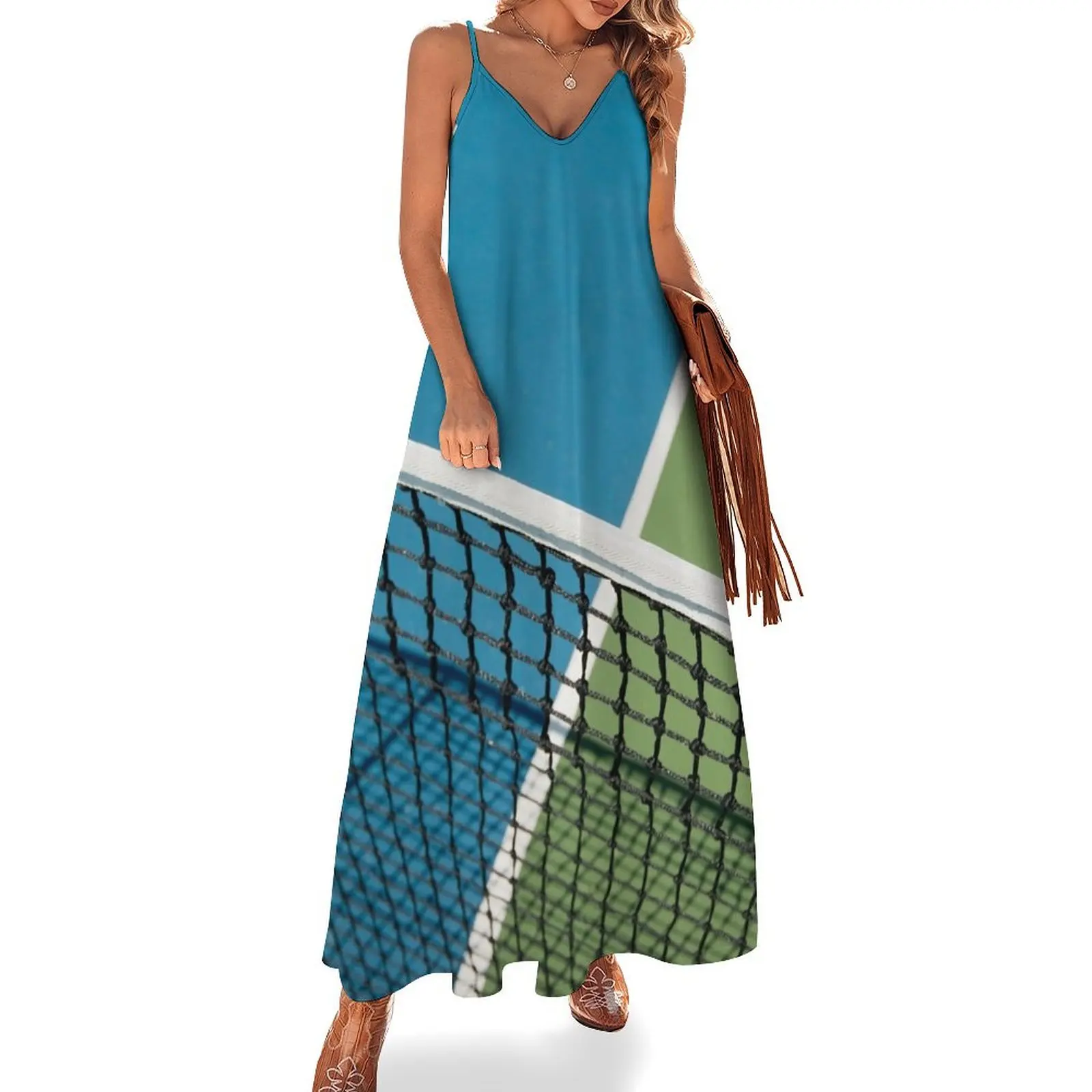 

Blue Green Tennis Court Sleeveless Dress purple dress chic and elegant woman dress dresses sexy