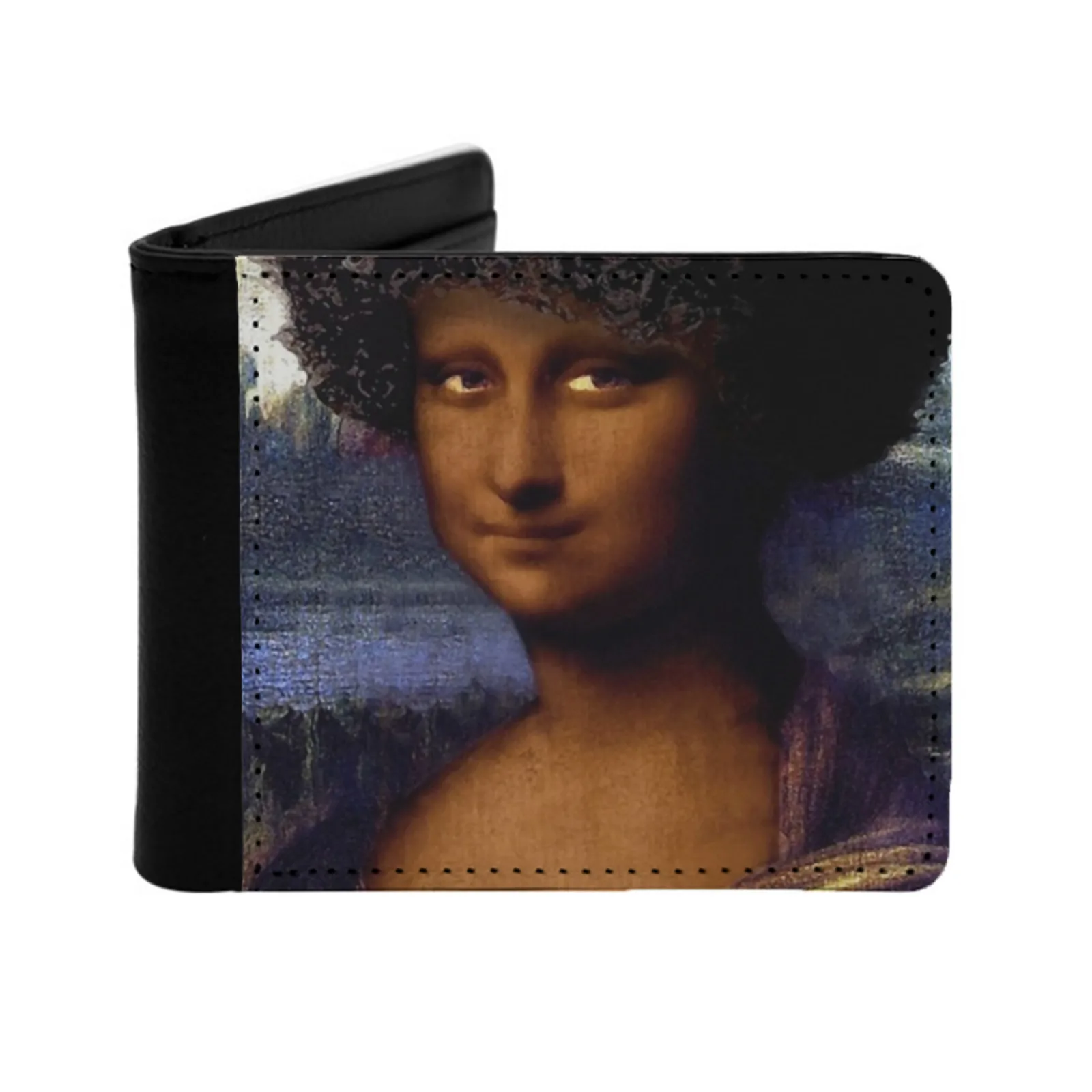 Hitam Mona Lisa Pria Kulit Dompet Kartu Kredit/Id Pemegang Sisipan Uang Tas Pria Dompet Pendek Mona Lisa Mona Lisa Mona Lisa