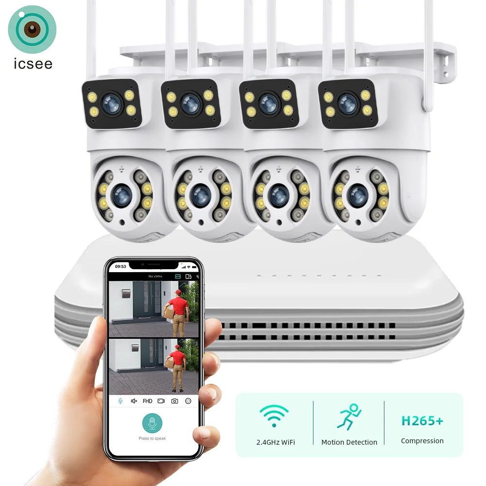 6MP Dual Lens WiFi Surveillance System PTZ Two Way Audio Security Camera System 8CH NVR Video Surveillance Kit XMEYE