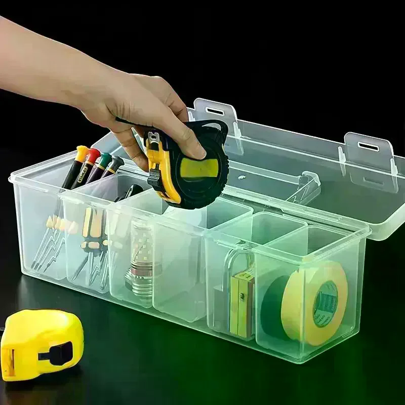 Professional 7-Piece Tool Organizer Set,Transparent Parts Storage With Dividers-Portable Case For Screws,Wrenches & DIY Hardware