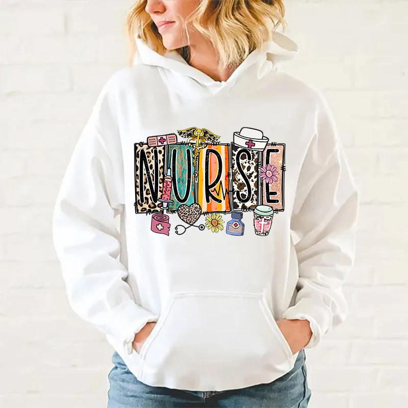 

New Autumn And Winter Hoodies Nurse Printed Hoodie Street Outdoor Hooded Hip Hop Sweatshirt For Women Men