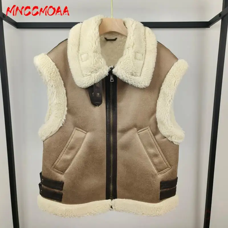 

MNCCMOAA 2024 High Quality Winter Women Fashion Thick Warm Sleeveless Splice Vest Waistcoat Coat Female Solid Casual Top Outwear