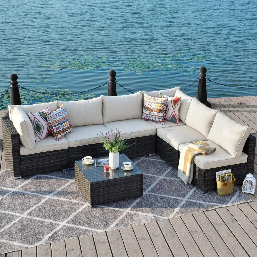 

7-piece Outdoor Terrace Segmented Sofa Gray PE Wicker Furniture Dialogue Set Outdoor Sessions Gardens Sets Garden Patio