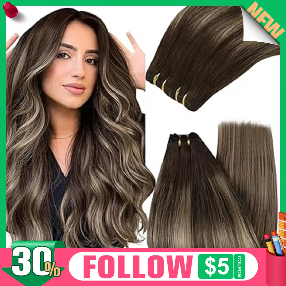 

YoungSee Sew in Hair Extensions Balayage Hair Weft Extensions Human Hair Pure Sew in Hair Extensions Human Hair 14-24inch 100G