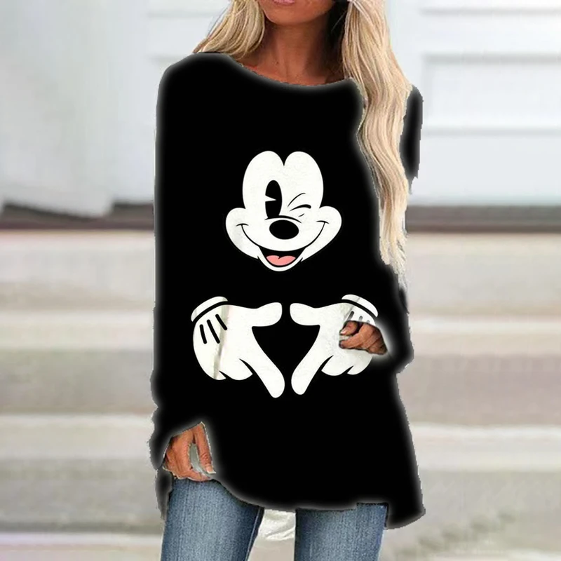 Spring Autumn Cute 3D Cartoon Harajuku Streetwear Disney Donald Duck and Mickey Anime Casual Long Sleeve Crew Neck T-Shirt 2022