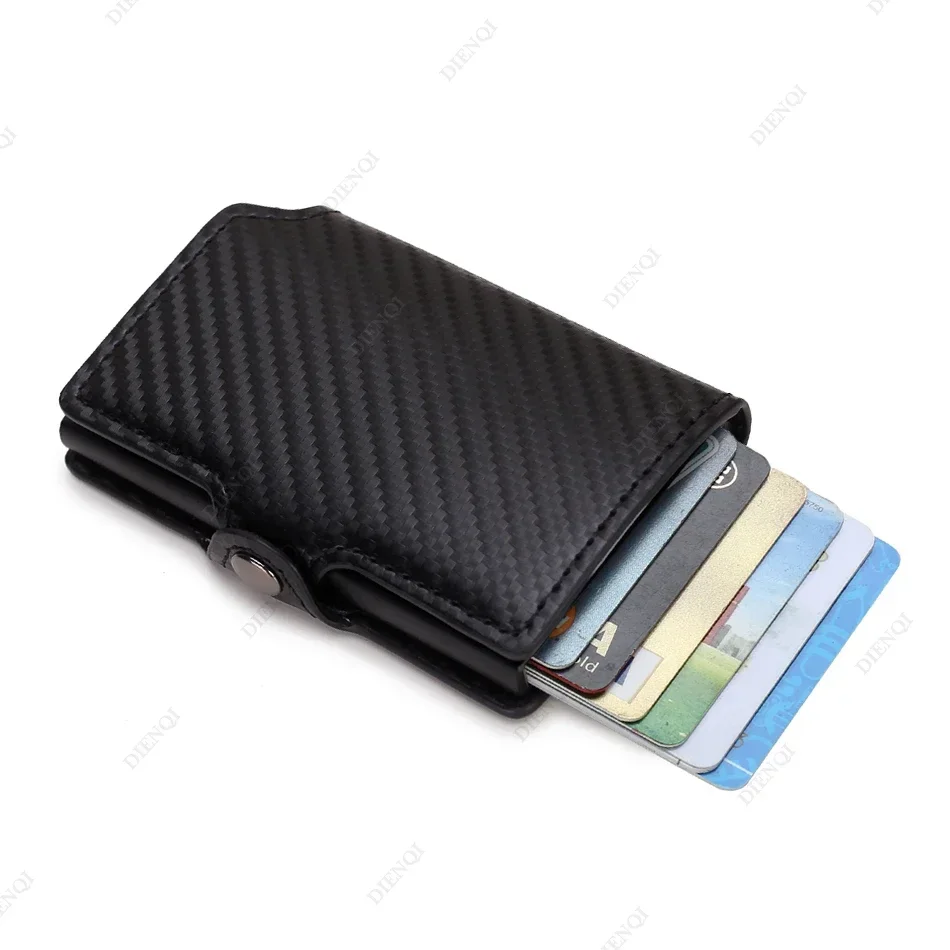 Carbon Fiber Credit Card Holder Wallet Men Rfid Smart Metal Thin Slim Pop Up Minimalist Wallet Small Black Purse Metal Vallet