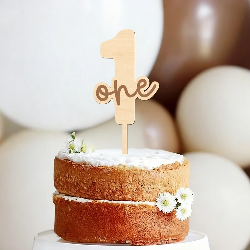NUBECOM Primer cumpleaños pastel Topper Un pastel Topper Número de madera con letra Una decoración de pastel para decoraciones de Baby Shower