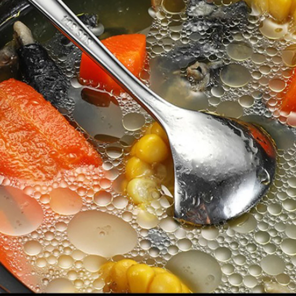 

2pcs Stainless Steel Porridge Spoon Long Handle Cooking Utensil For Soup Kitchen Restaurant Use Smooth Safe Non-Toxic Kitchen