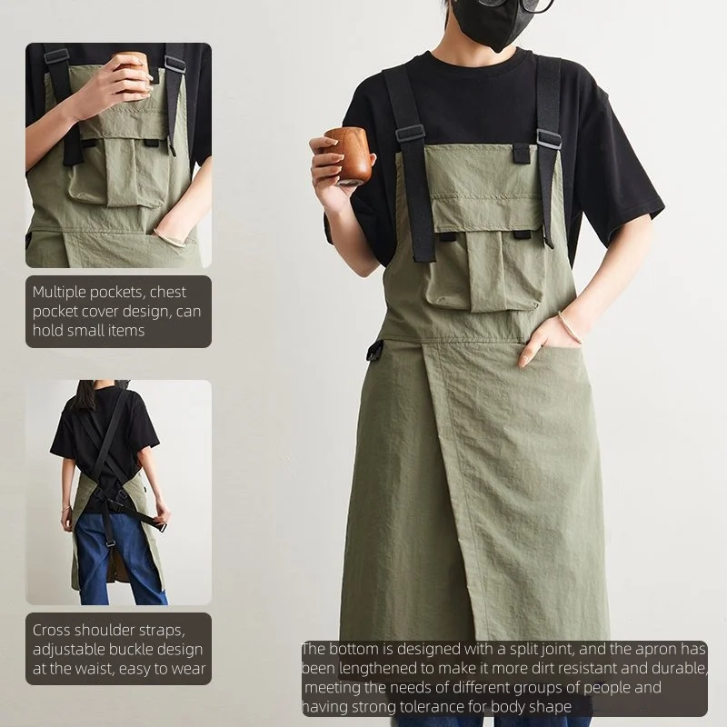 Long Adjustable Cross Strap Apron with Split Leg Design Suitable for Coffee Shop Server Art Students Home Cleaning