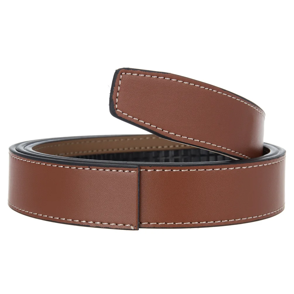 High Quality 3.0cm-3.1cm Men's Automatic Buckle Belt Body Adjustable Real Cow Leather Ratchet Belt Strip Without Buckle