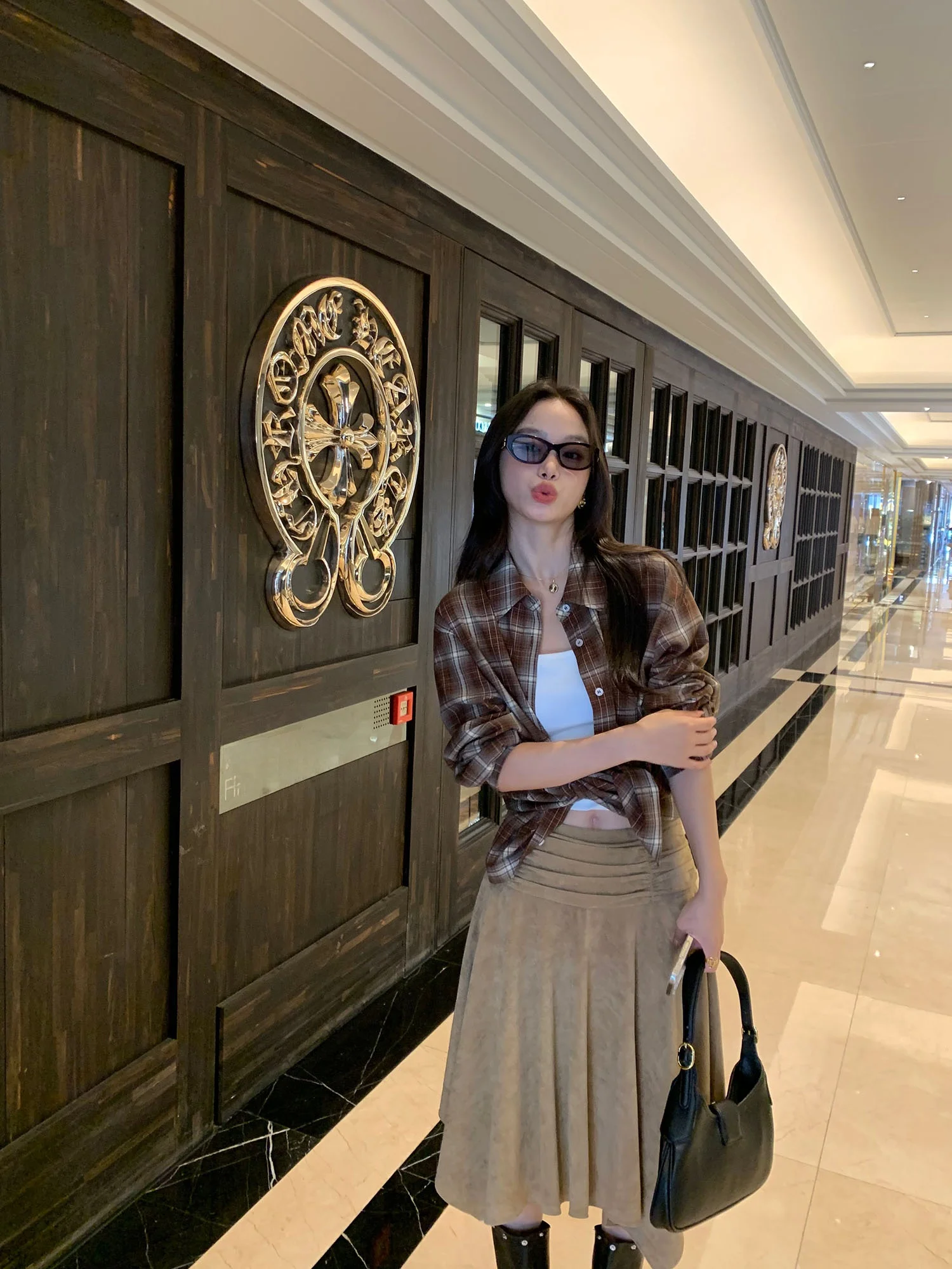 

Pusumede Ретро клетчатый длинный све женский с завышенной талией двусторонний костюм из полиэфирного волокна, приятный для кожи, обычный, тонкий