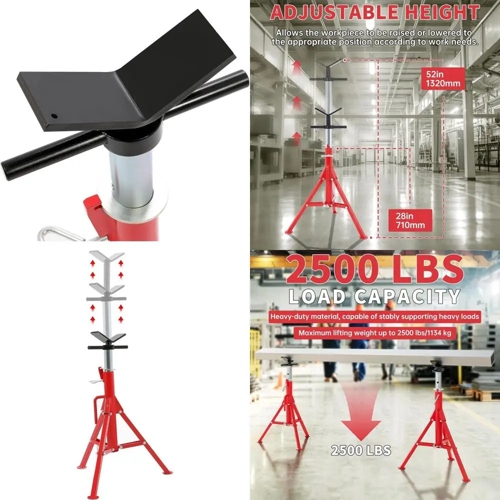 

Adjustable Height Folding Pipe Stand, 28-52 Range, 2500 lbs Capacity, Portable Steel Stability