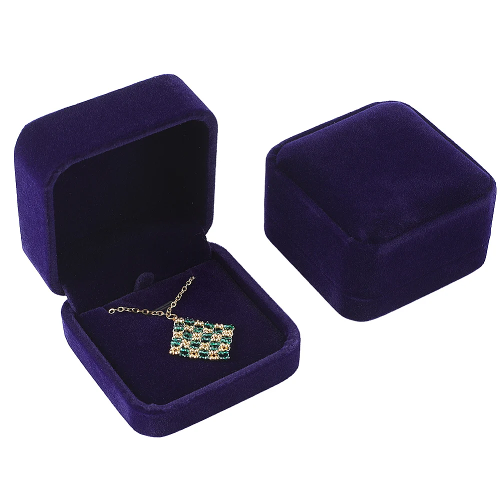 2Pcs Velvet Necklace Pendant Gift Box Midnight Blue Jewelry Gift Box for Proposal Engagement Wedding Birthday