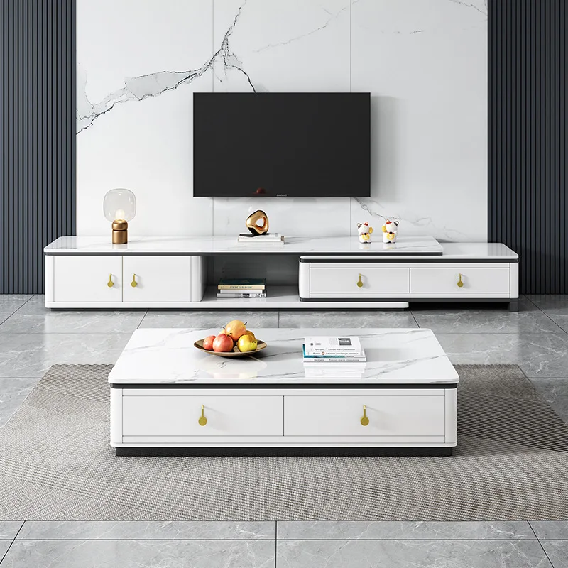 2024 Brand New Home Living Room White Lacquer Tea Table TV Cabinet Wooden TV Stand Furniture Set