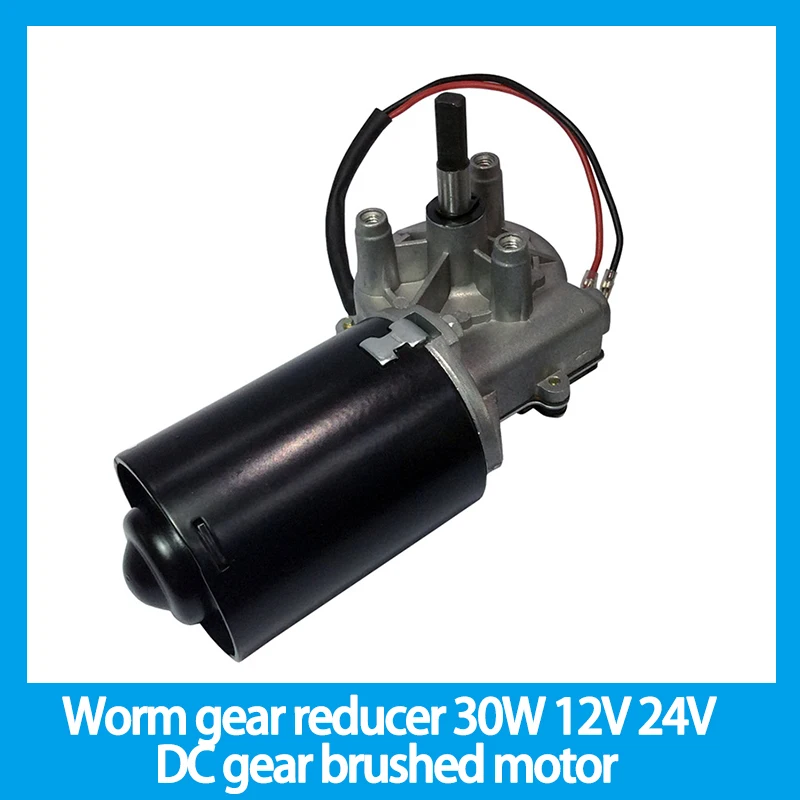 Worm gear reducer 30W 12V 24V DC gear brushed motor with self-locking function garage door rolling gate motor metal copper wheel