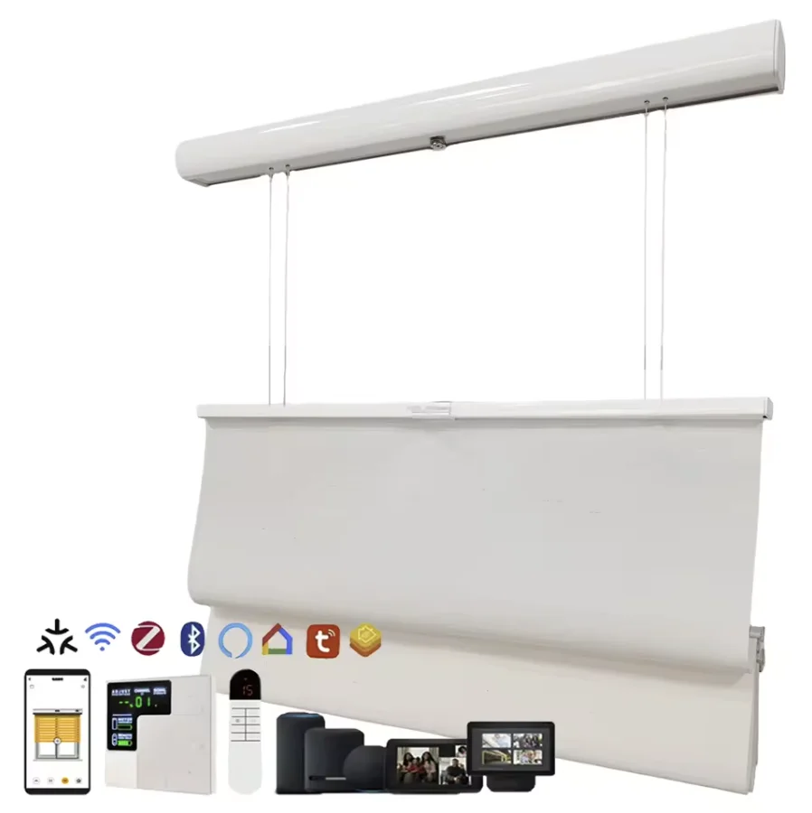 Customized Simple Roman Blinds for Office & Home Electric Aluminium Roman Shades with Built-in Curtain Track for French Windows