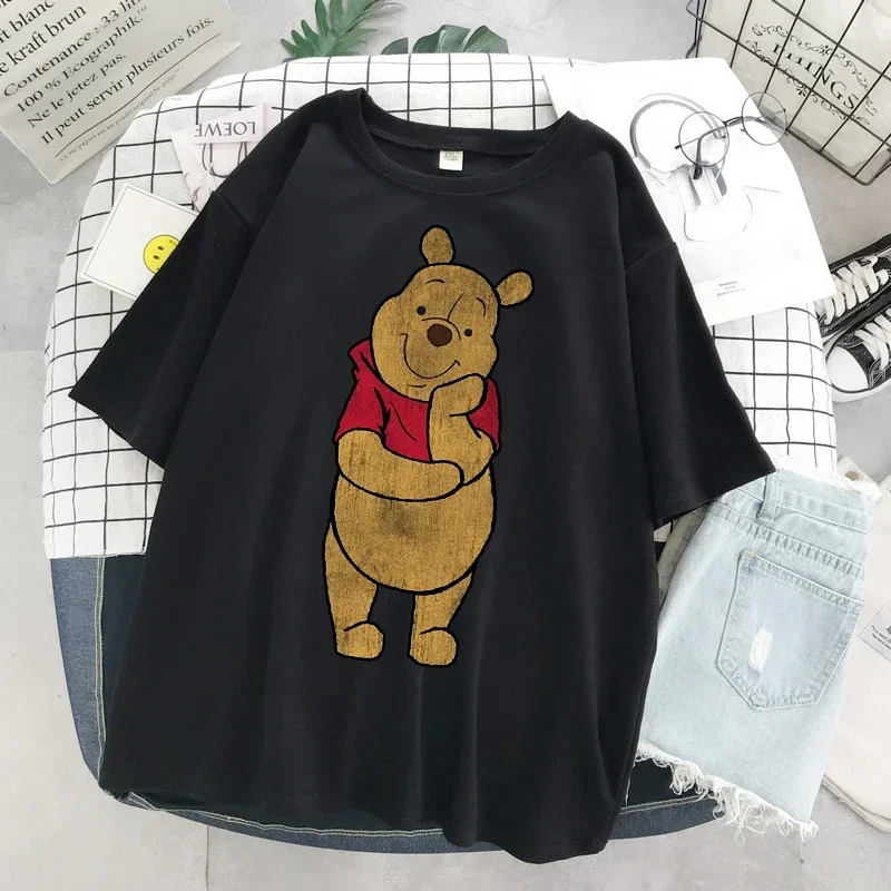 Camiseta de gran tamaño con estampado de Winnie The Pooh para mujer, camiseta Kawaii, Tops de Contoon, camiseta informal de manga corta, camiseta