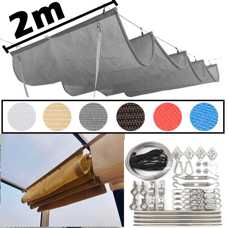 Width 2m Telescopic Wave Sunshade Net Patio Pergola Sunproof Canopy Swimming Pool Rainproof Shading Sail Outdoor Awning