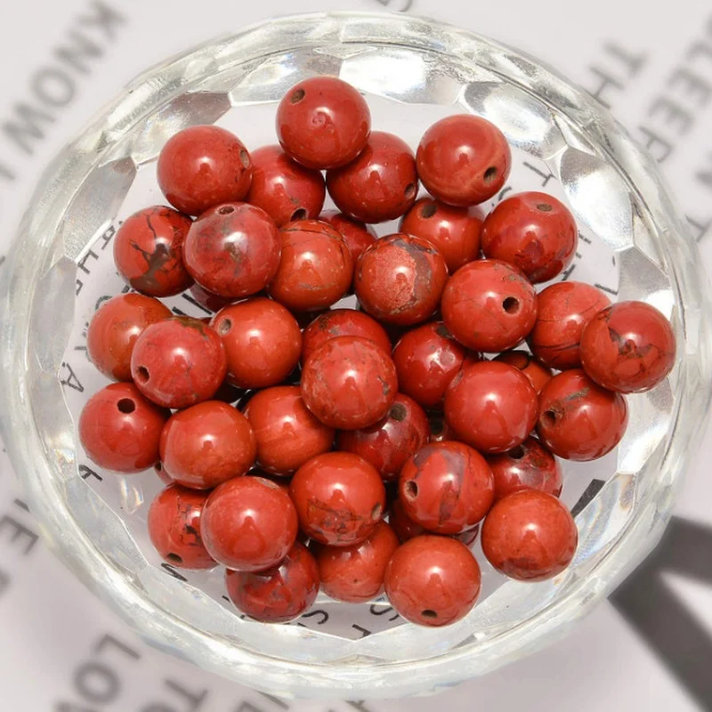 Red Jasper ลูกปัดหลวมอัญมณีธรรมชาติกลมเรียบสําหรับเครื่องประดับทําсясожд