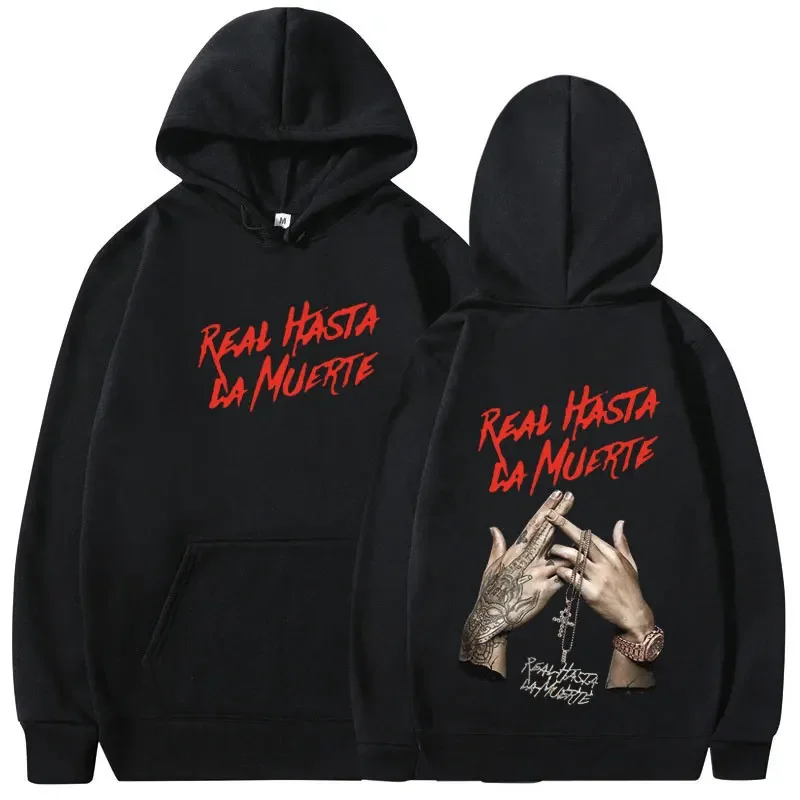 

Rapper Anuel AA Hoodies Real To Death Men Hip Hop Vintage Hooded Sweatshirt Fashion Aesthetic Oversized Hoodie Streetwear