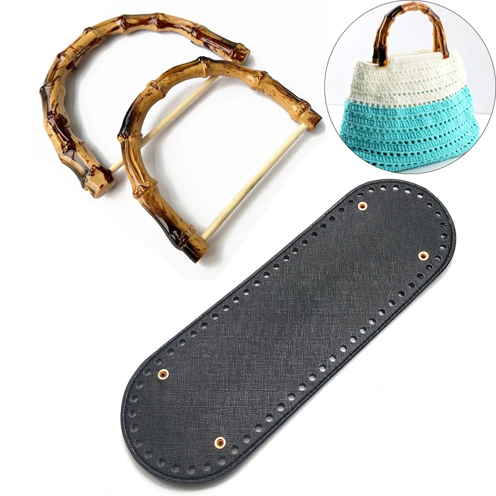 1Set Bamboo Handles Long Bottom Handbag Handle for Knitted Bag Base Handmade Bottom With Holes DIY Crochet Bag Accessories