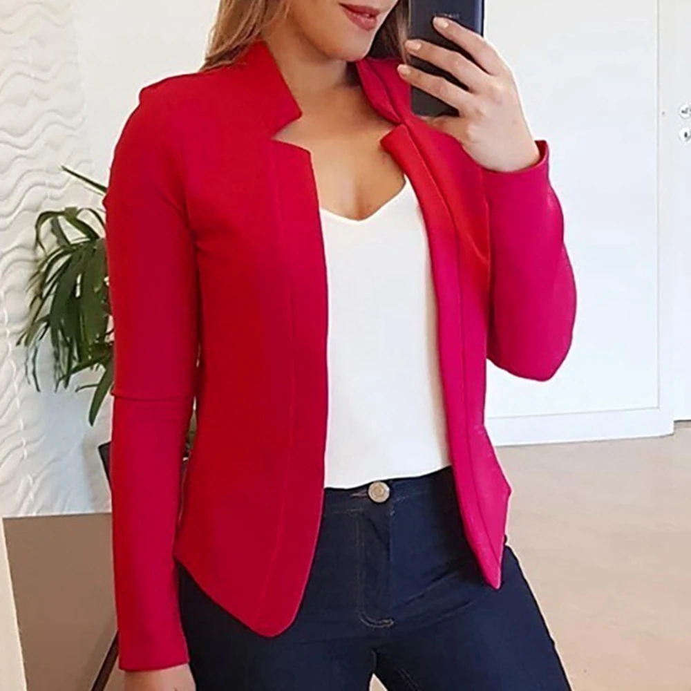 2023 Frauen Herbst elegante Büro Dame solide Stehkragen Strickjacke Mantel lässig schlanke Femme Party Blazer Arbeit Outfits Kleidung