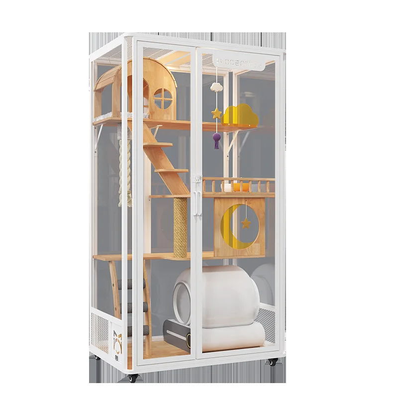 Wind cat villa household with toilet integrated cat cage does not occupy a small apartment solid wood climbing frame