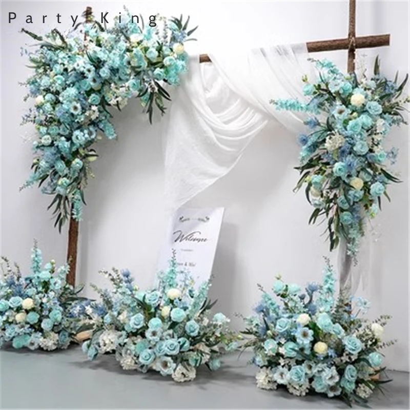 Outdoor Blue Rose Artificial Flowers Wedding Background Arch Flower Arrangement Decor Wall Hanging Flower Row Corner Floral Prop