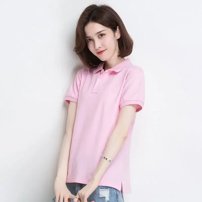 Woman T Shirt Plain Baggy Polo Neck Women Pink Button Short Sleeve Tee Clothing Sales Youthful Clothes Elegant New Korean Style