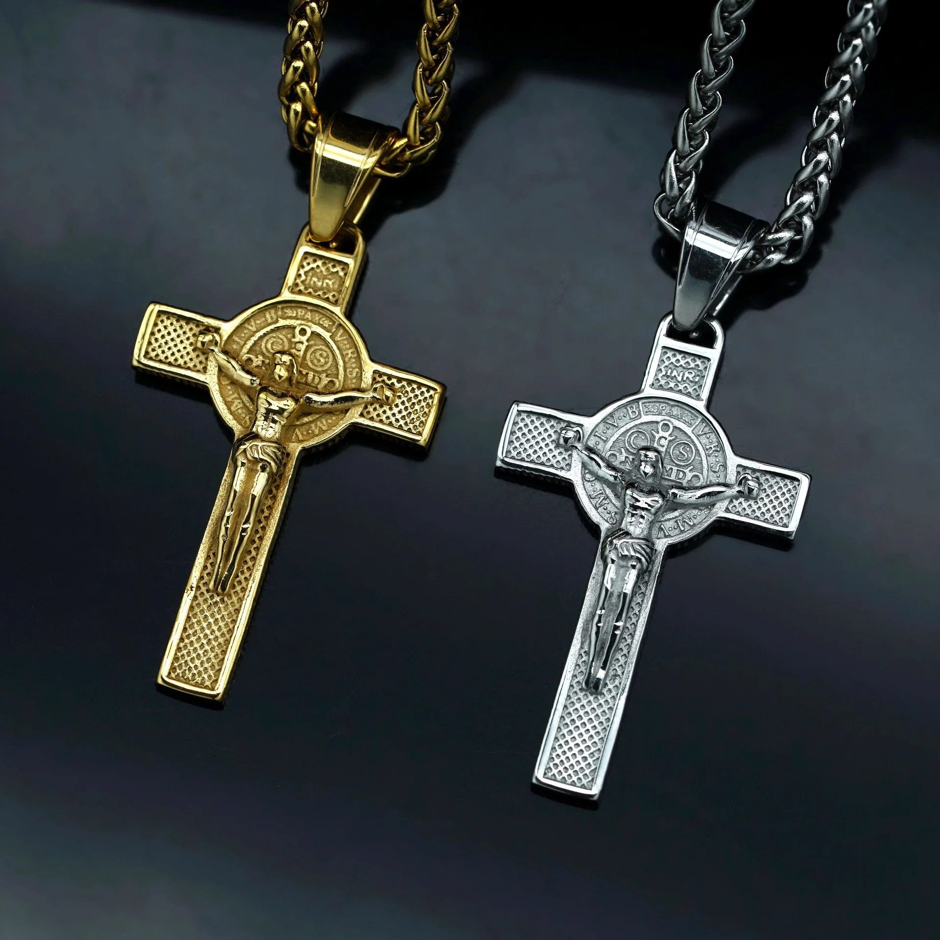 316L Stainless Steel CSPB God Jesus Cross Hip Hop Pendant Collar Chains Necklace for Men Women Boyfriends Gift Jewelry