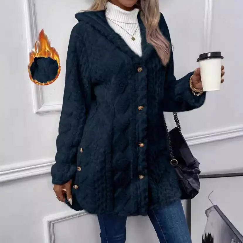 

Женский теплый кардиган с капюшоном Diamond Plu Jaet Thiened Long Sve Pure Color из полиэфирного волокна, зимняя верхняя одежда