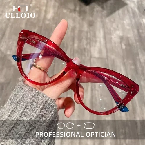 Imagen 2 del producto CLLOIO, gafas ópticas graduadas con forma de ojo de gato para mujer, gafas de lectura antiluz azul, gafas personalizables para miopía e hipermetropía