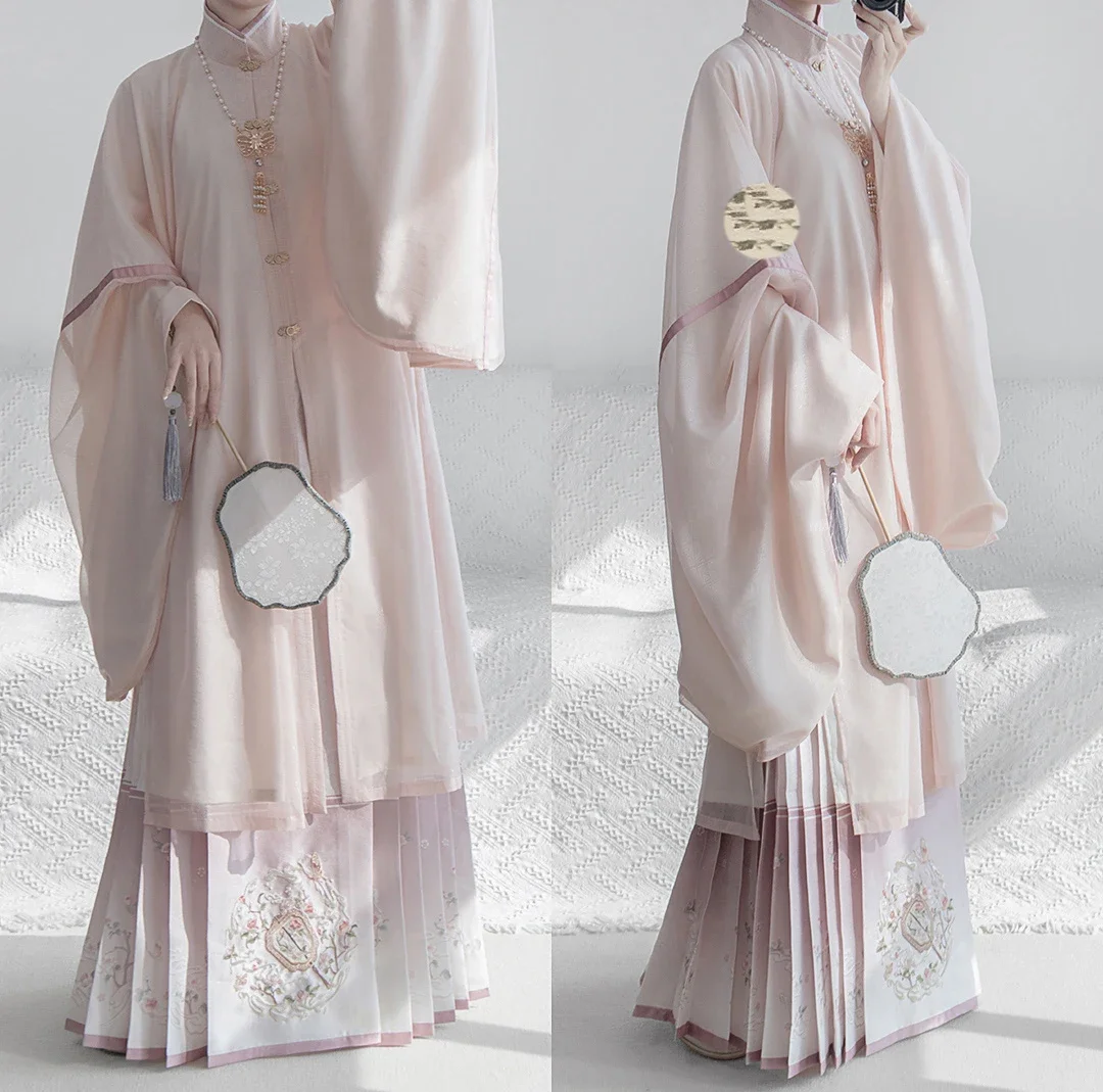 الخريف والشتاء نمط Hanfu دعوى سلالة مينغ Hanfu المطرزة الدائمة الرقبة قميص طويل بيجيا الحصان الوجه تنورة مجموعة يومية