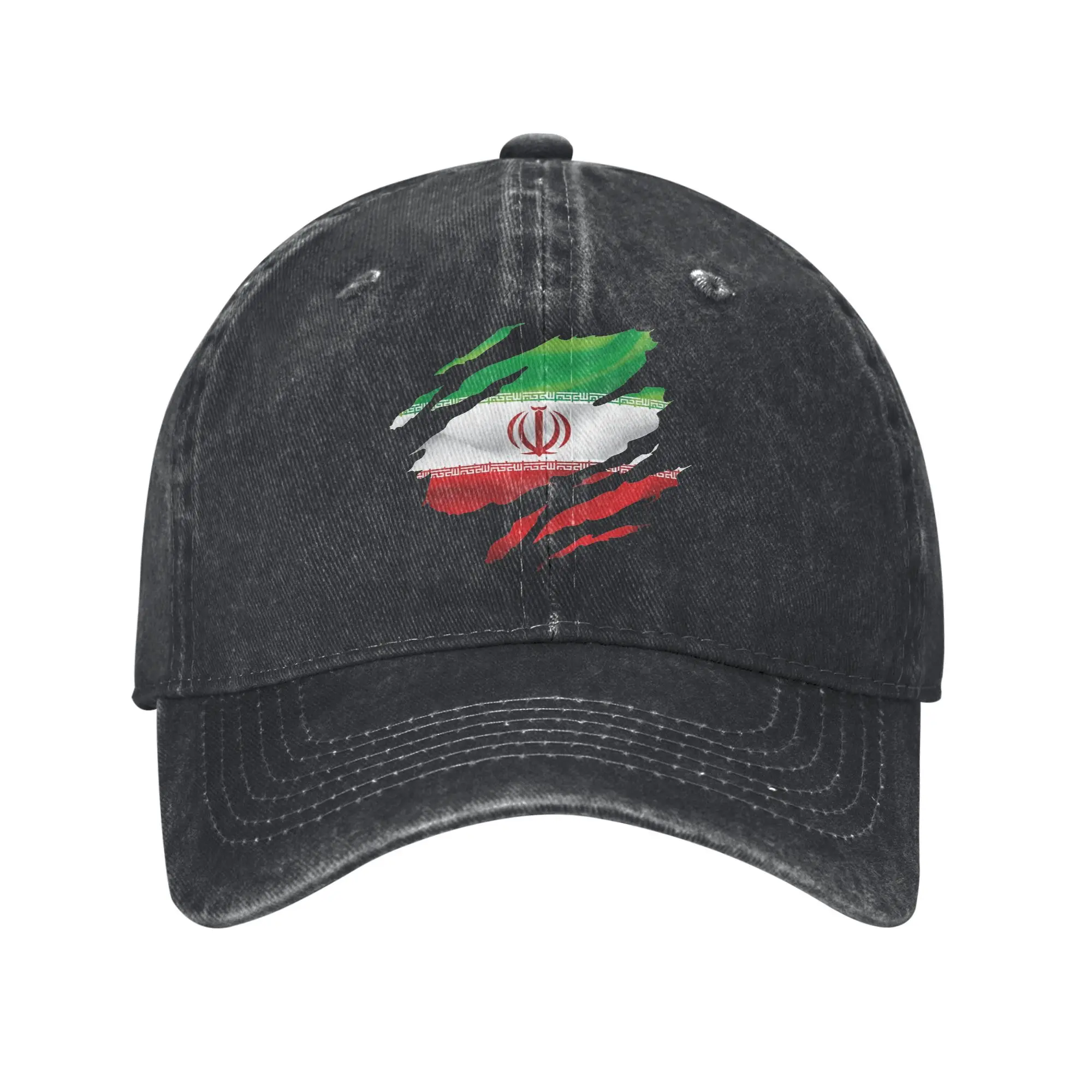 

Iranian Iran Ripped Flag Baseball Caps Distressed Denim Snapback Cap for Men Women Outdoor All Seasons Travel Adjustable Fit Cap