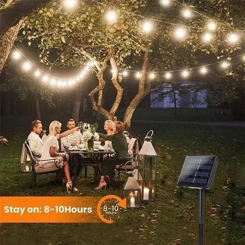 Edison Light Outdoor String Shatterproof Bulbs, Waterproof LED Solar Hanging Ambience Lights, for Yard Garden Patio Bistro