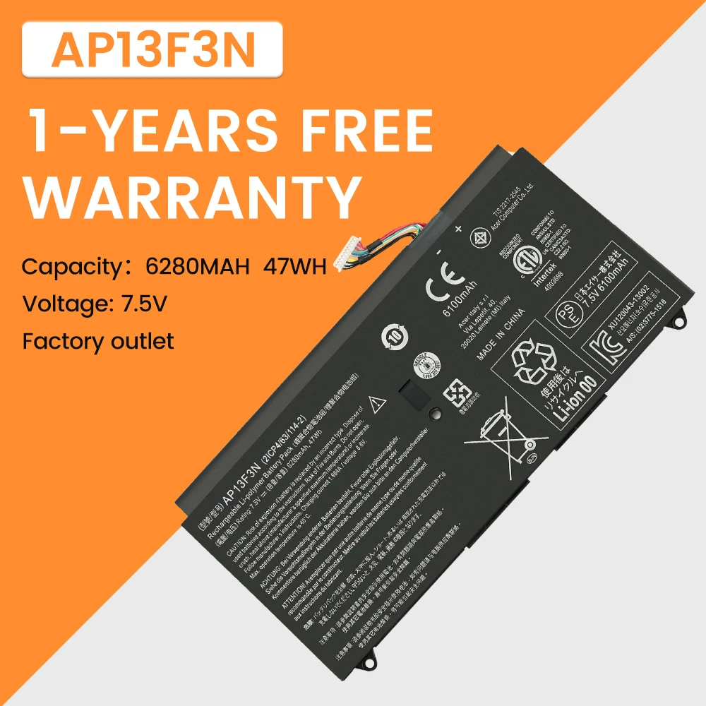 AP13F3N 2ICP4/63/114-2 Laptop Battery For Acer Aspire S7-392 S7-392-9890 S7-391-6822 Ultrabook 7.5V 6280mAh