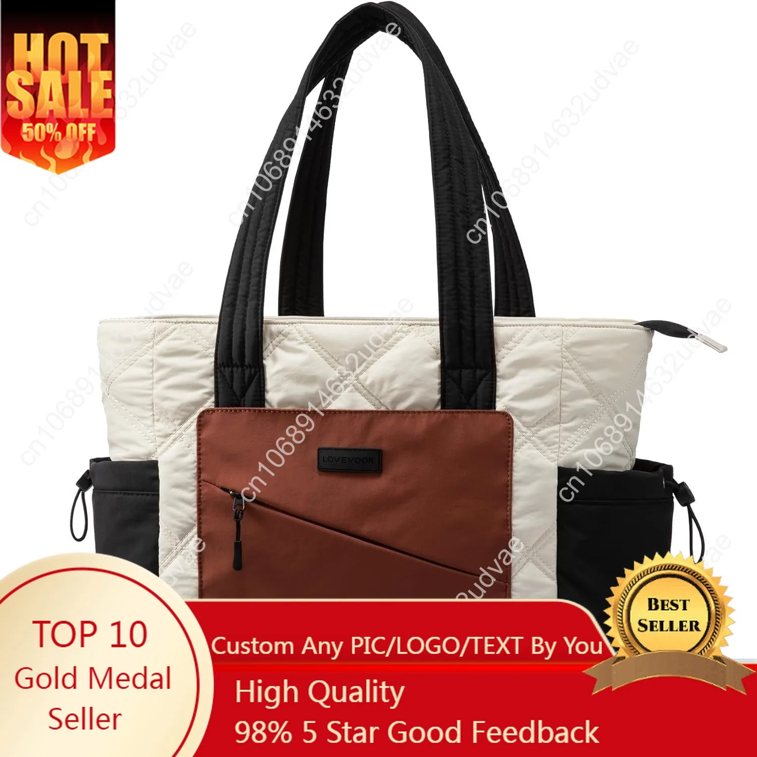 

LOVEVOOK Tote Bag for Women, Puffer Bag and Work Bags with Zipper for Travel, Daily, School, Quilted Nurse Shoulder, 2pcs