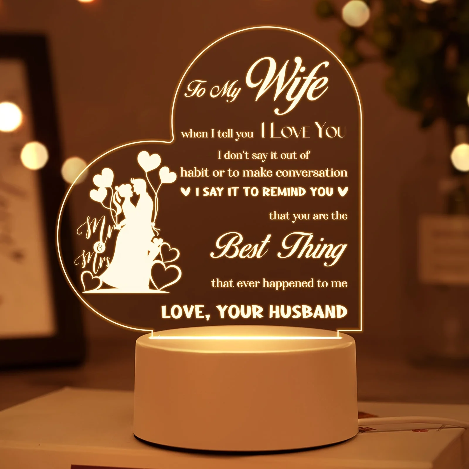 1pc Husband Acrylic USB Light Birthday Gift for Wife, Engagement Gift for Wife, Anniversary Gift