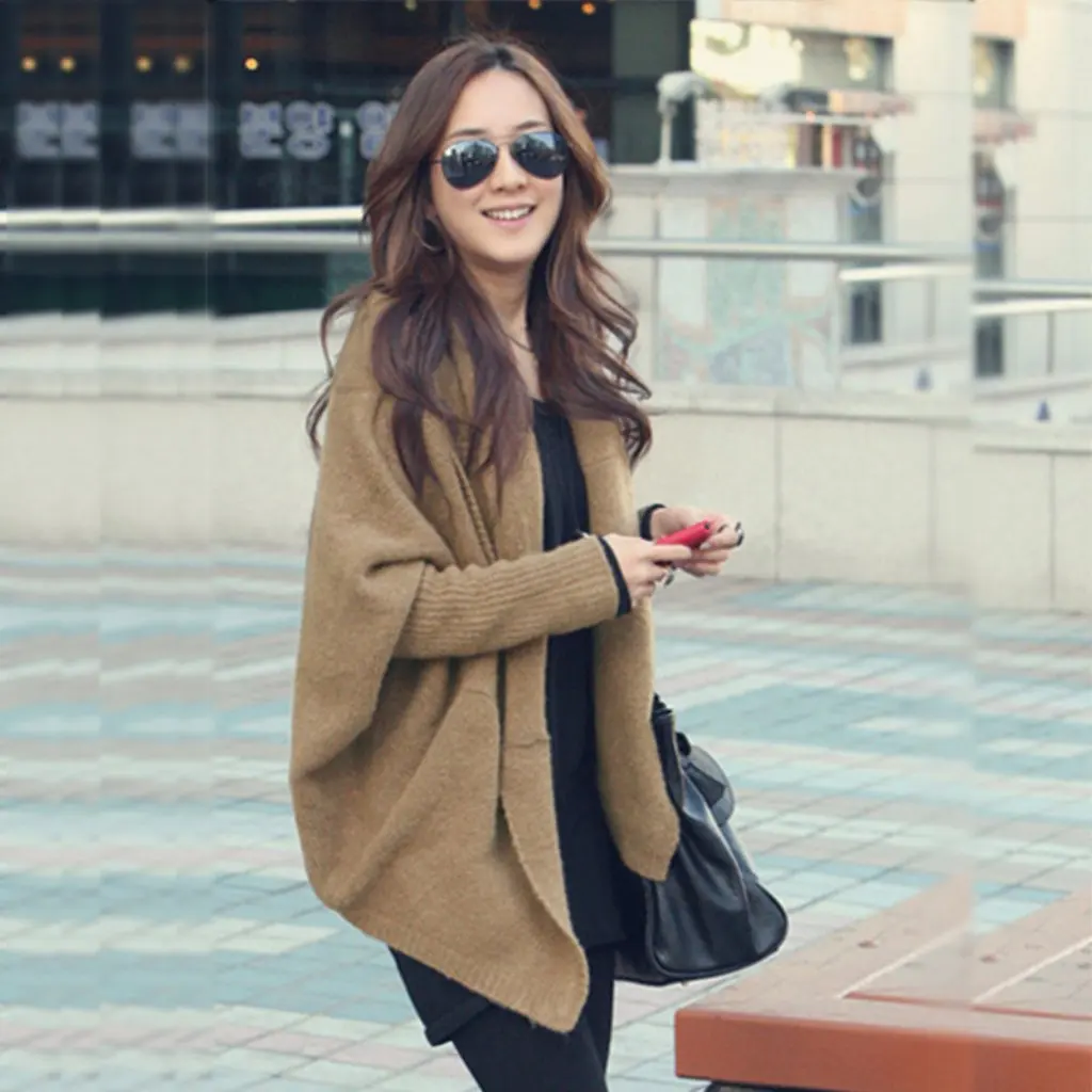 

Женский вязаный кардиган большого размера в корейском стиле, шаль средней длины с рукавами-дельманами, свободный свитер, пальто на осень-зиму