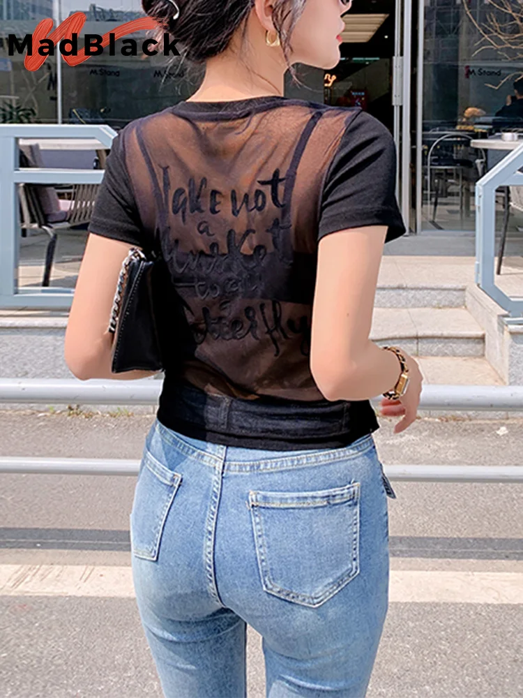 

MadBlack, Summer European Clothes Tshirt, Women Sexy Round Neck Back Embroidery Top, Short Sleeve Fashion Tee, Autumn T47513QM
